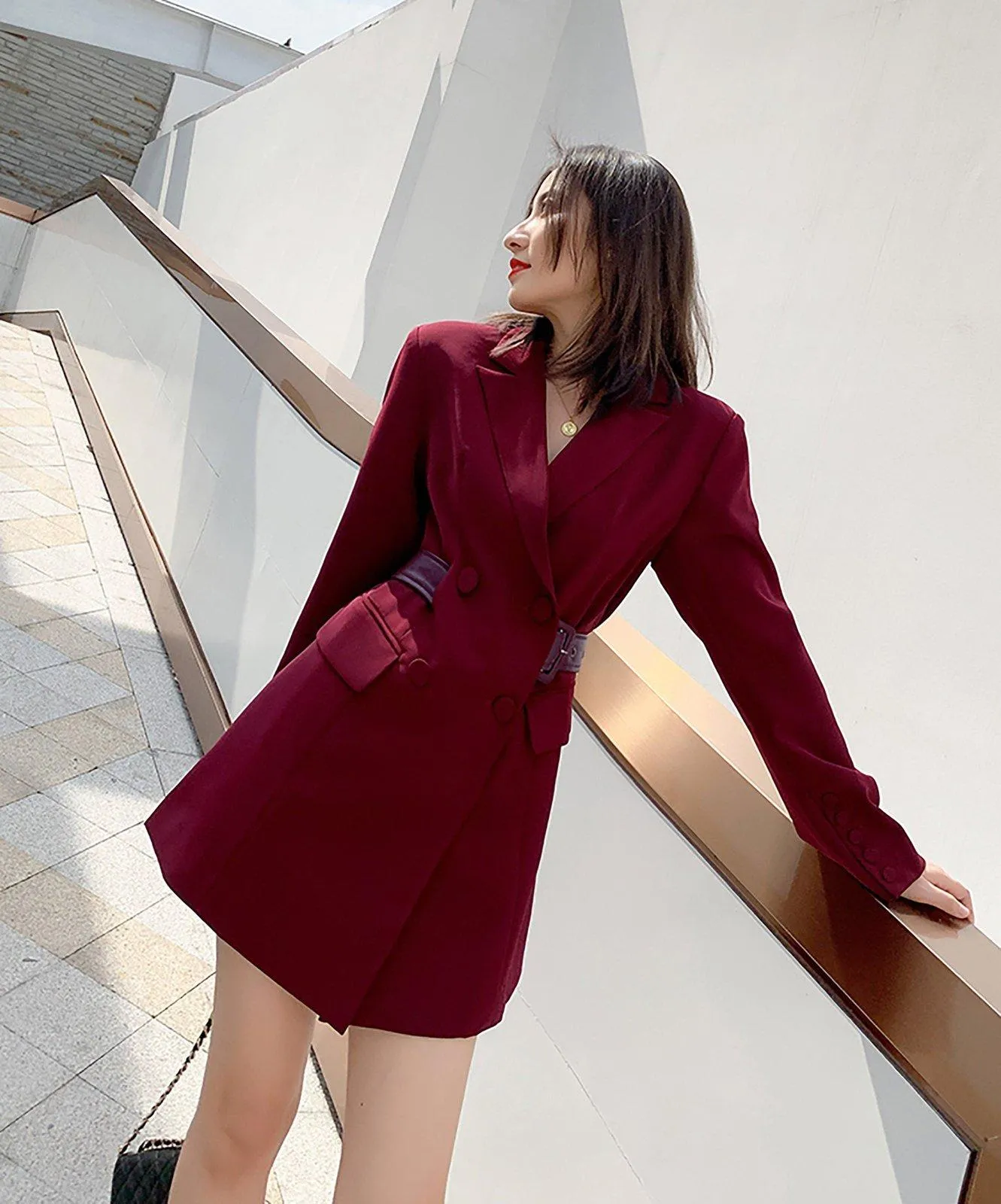 Beatrice Claret Double Breasted Fit & Flare Blazer Dress