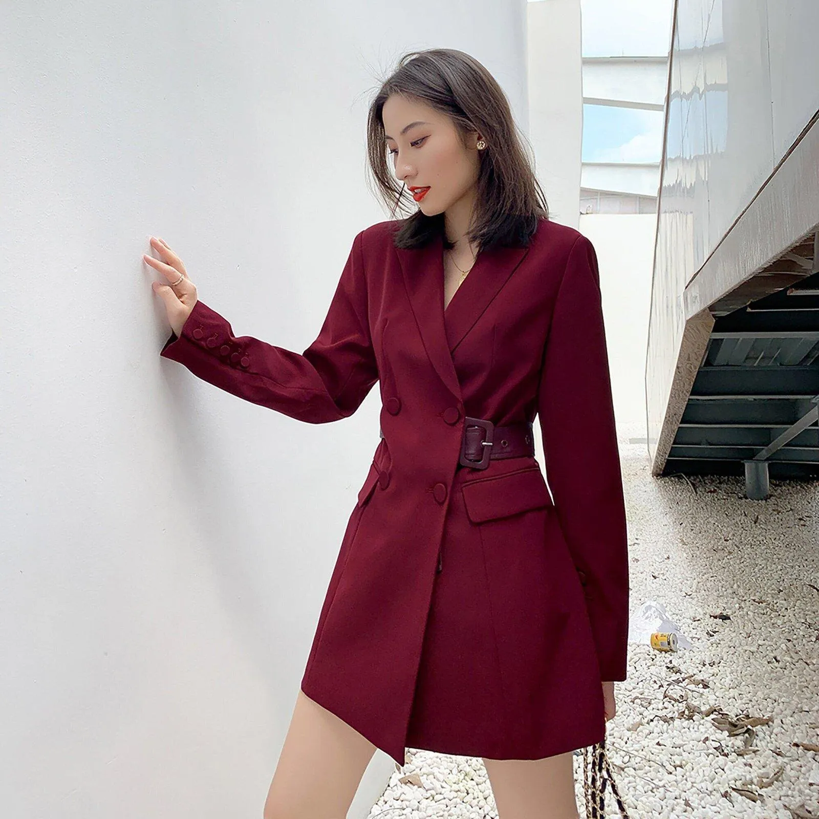 Beatrice Claret Double Breasted Fit & Flare Blazer Dress