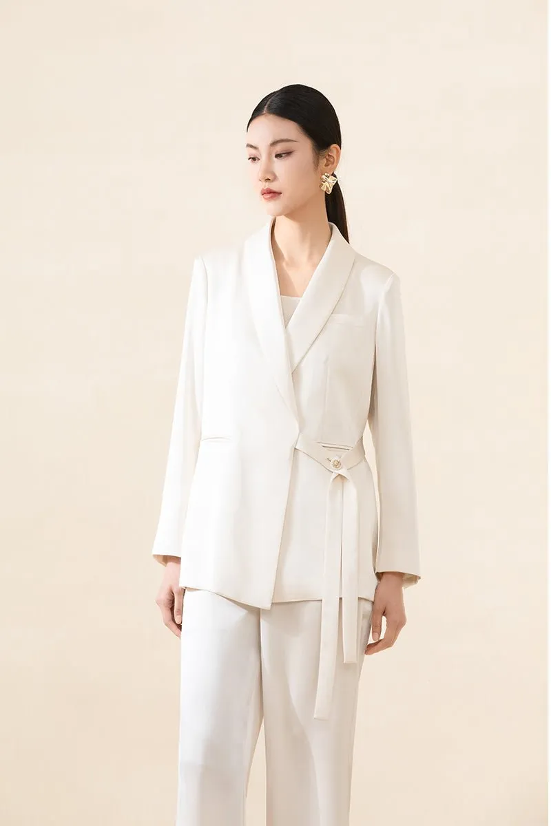 Beige Suit Blazer With Belt