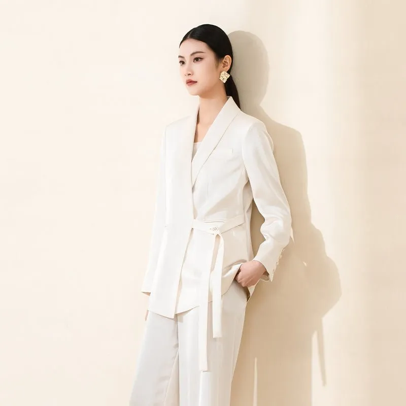 Beige Suit Blazer With Belt