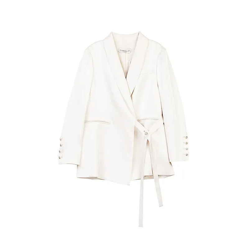 Beige Suit Blazer With Belt