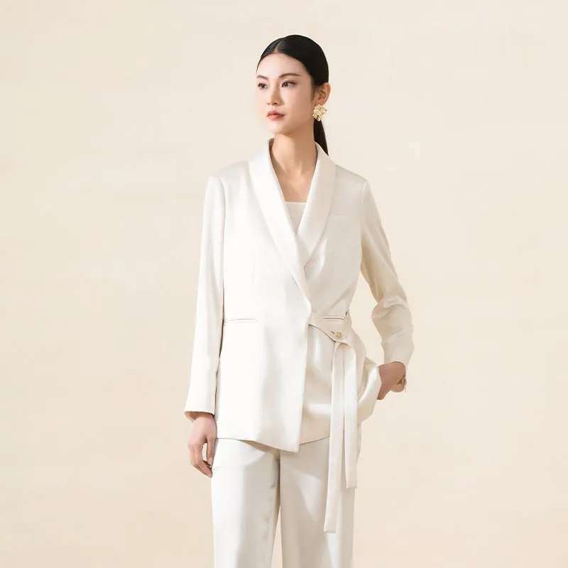 Beige Suit Blazer With Belt