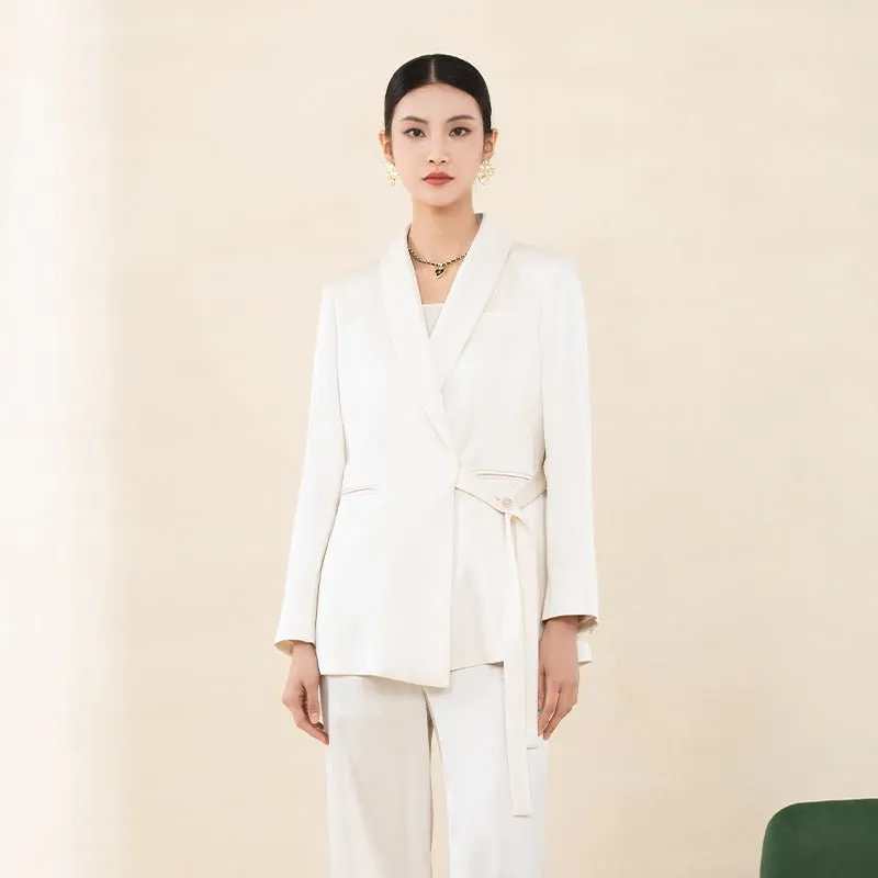 Beige Suit Blazer With Belt