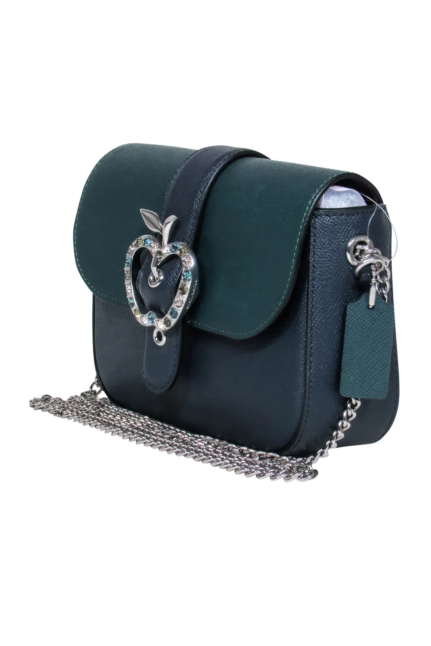 Coach - Green & Navy Foldover Apple Buckle w/ Chain Strap Crossbody Bag