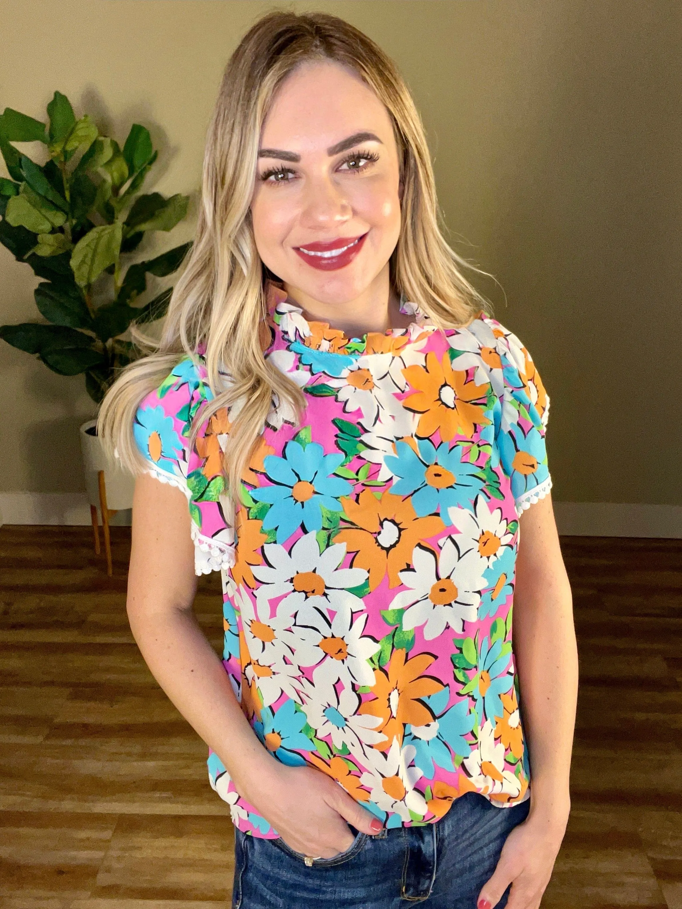 Daisy Disco Flutter Sleeve Top