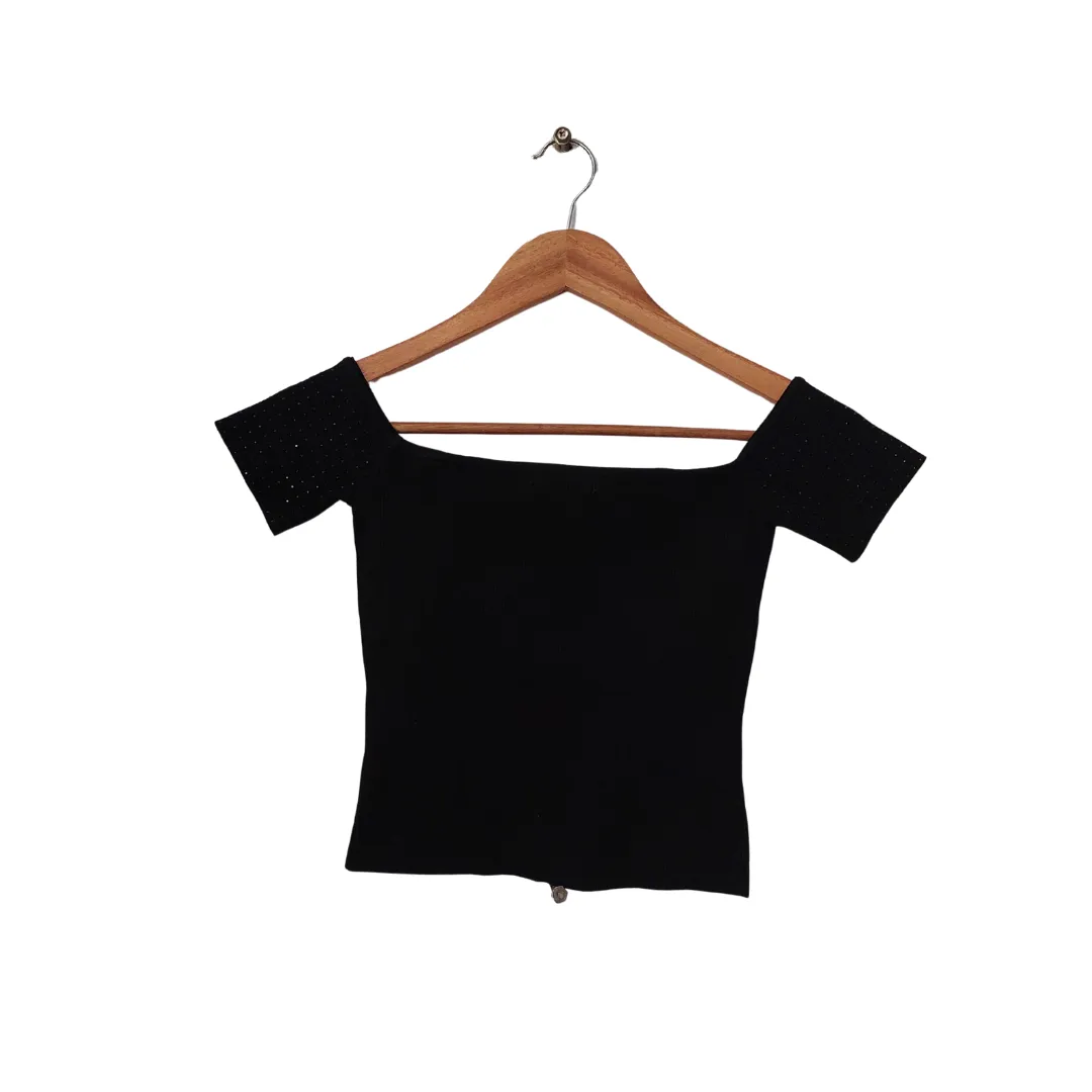 H&M Black Rhinestones Bodice Stretch Top | Brand New |
