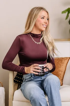 In Reverse Mock Neck Top | Burgundy