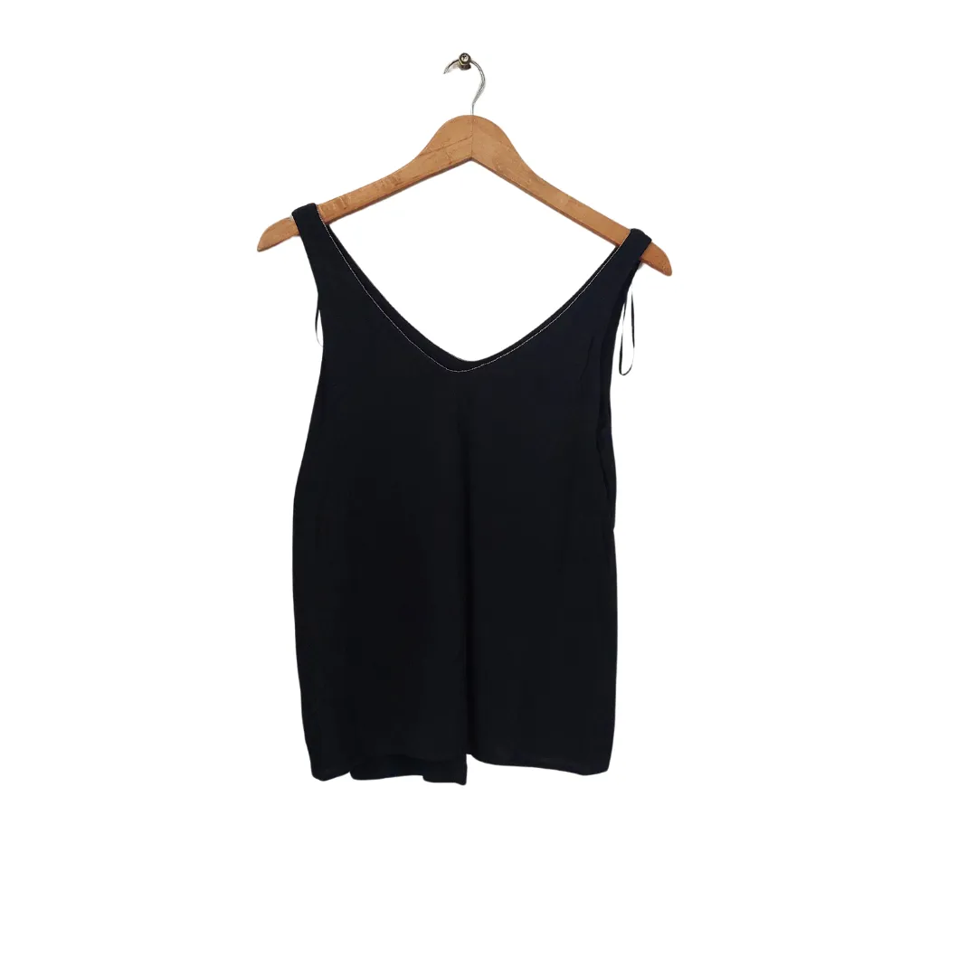 Massimo Dutti Navy Beaded neckline Sleeveless Top | Gently Used |