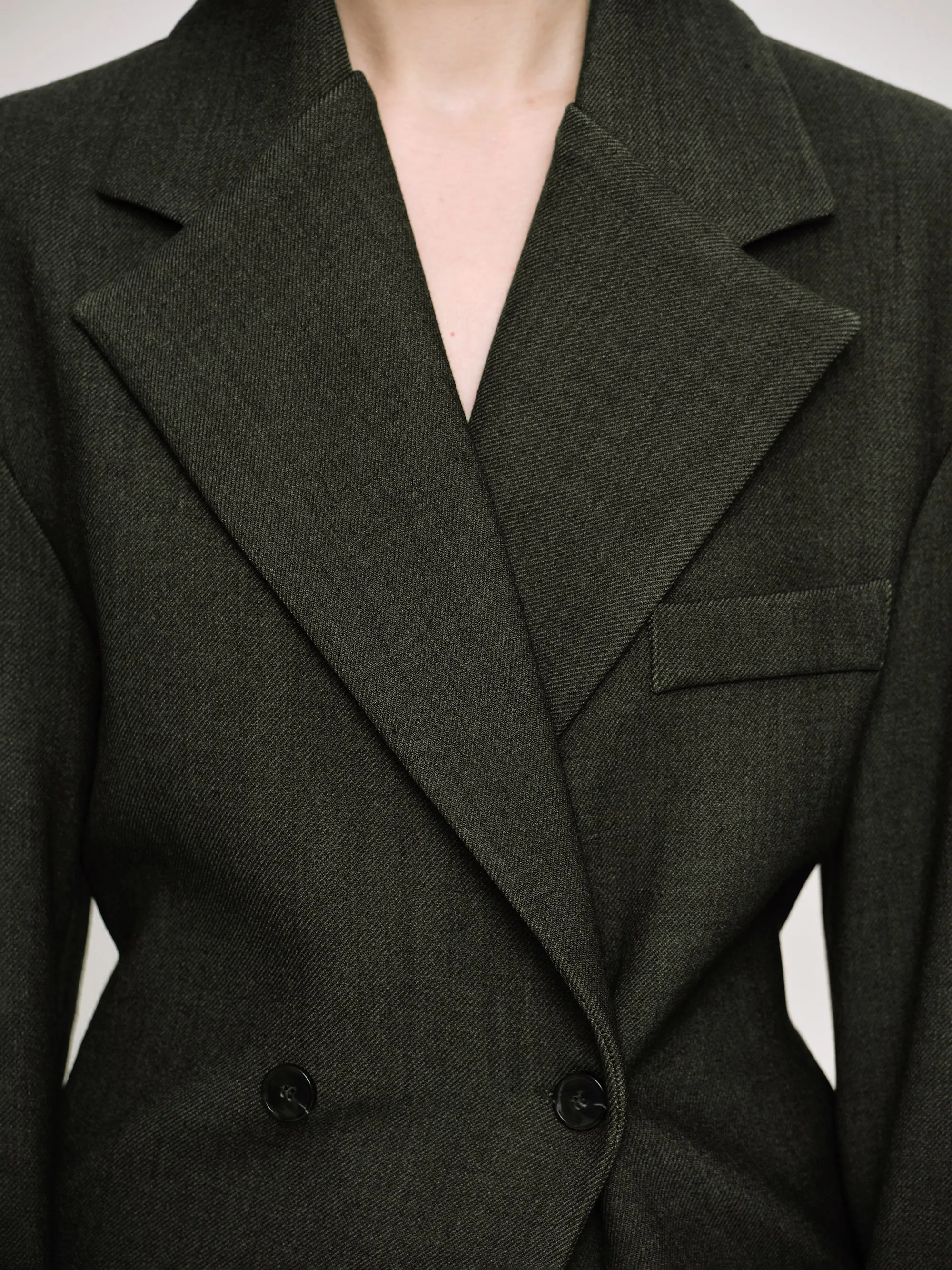 Nangy Double Breasted Cinched Blazer, Charcoal Grey