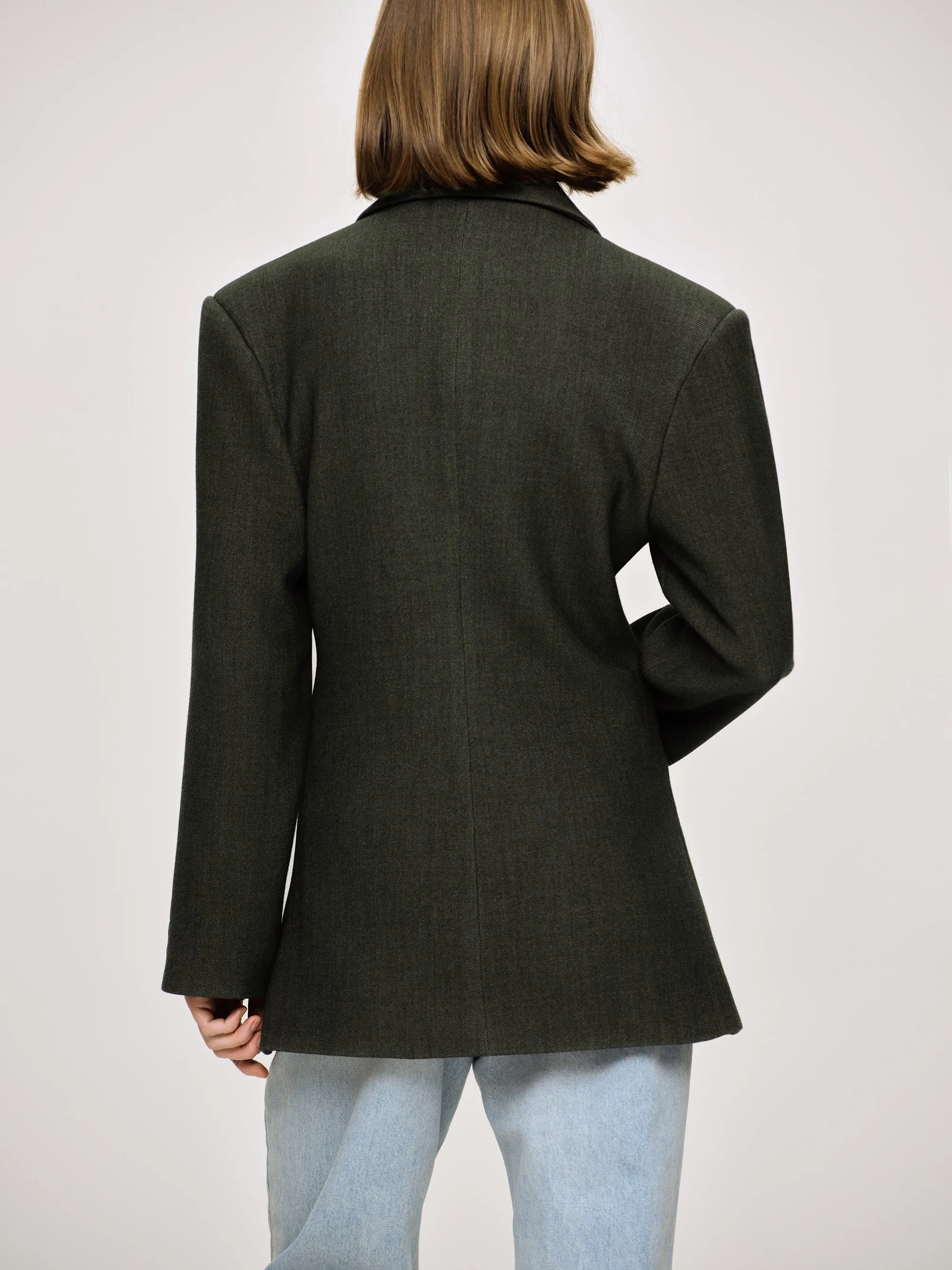 Nangy Double Breasted Cinched Blazer, Charcoal Grey