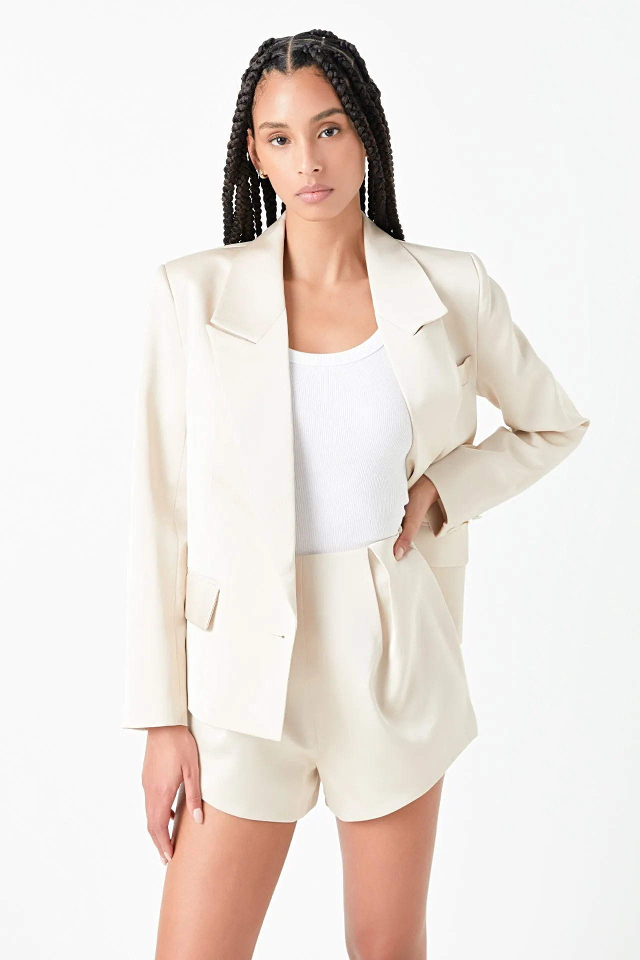 One Button Satin Blazer