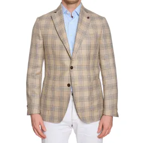 SARTORIA PARTENOPEA Beige Plaid Wool-Silk Jacket Blazer EU 48 NEW US 38 Current Model