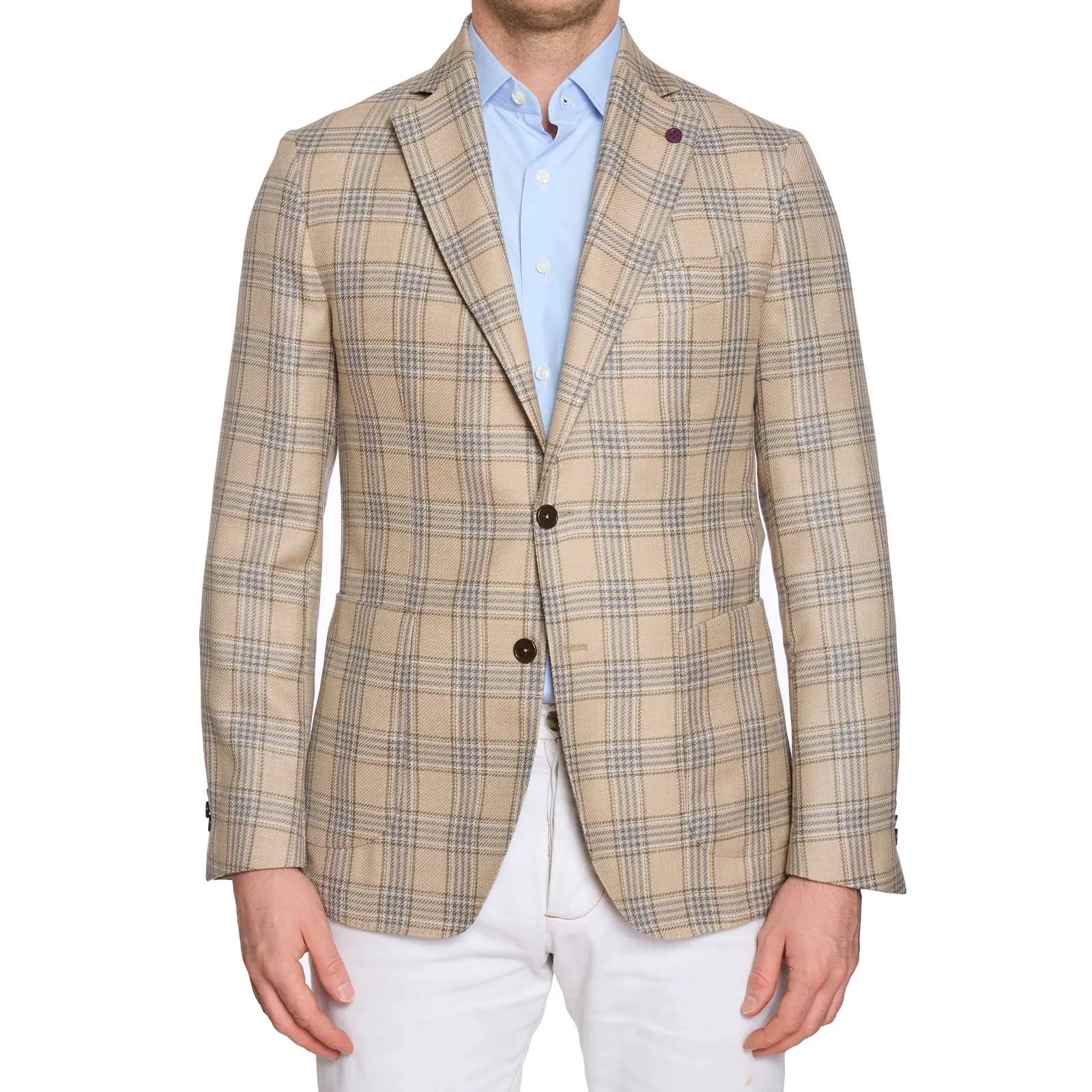 SARTORIA PARTENOPEA Beige Plaid Wool-Silk Jacket Blazer EU 48 NEW US 38 Current Model