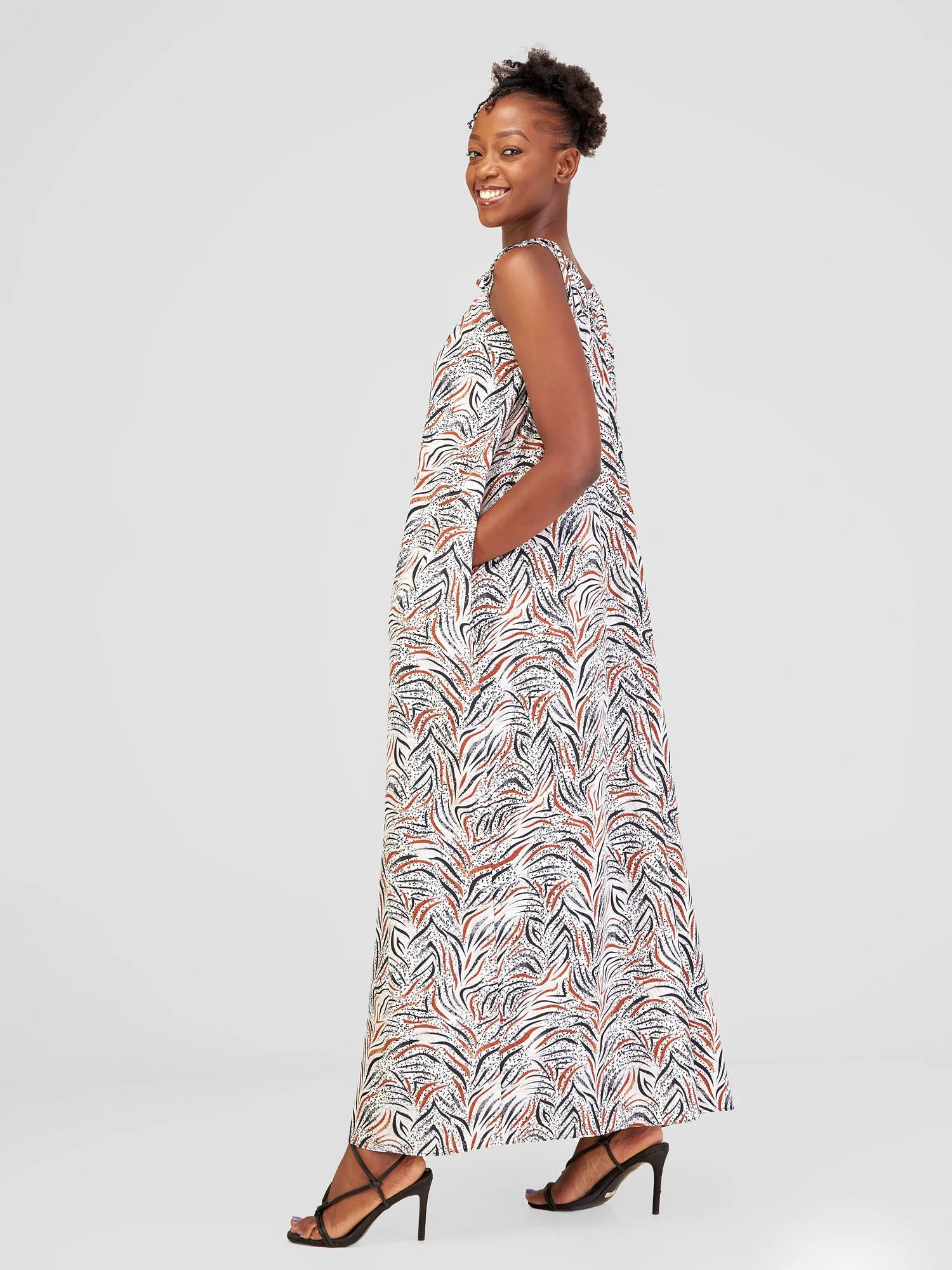Vivo Maisha Strappy Jumpsuit Cover Up - Black / White Cheetah Print