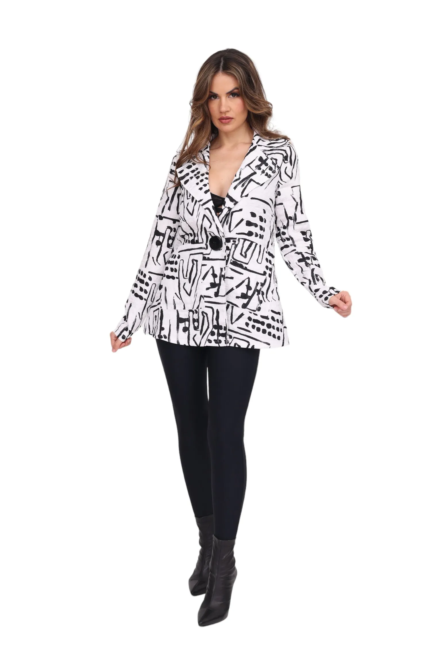White and Black Print Blazer