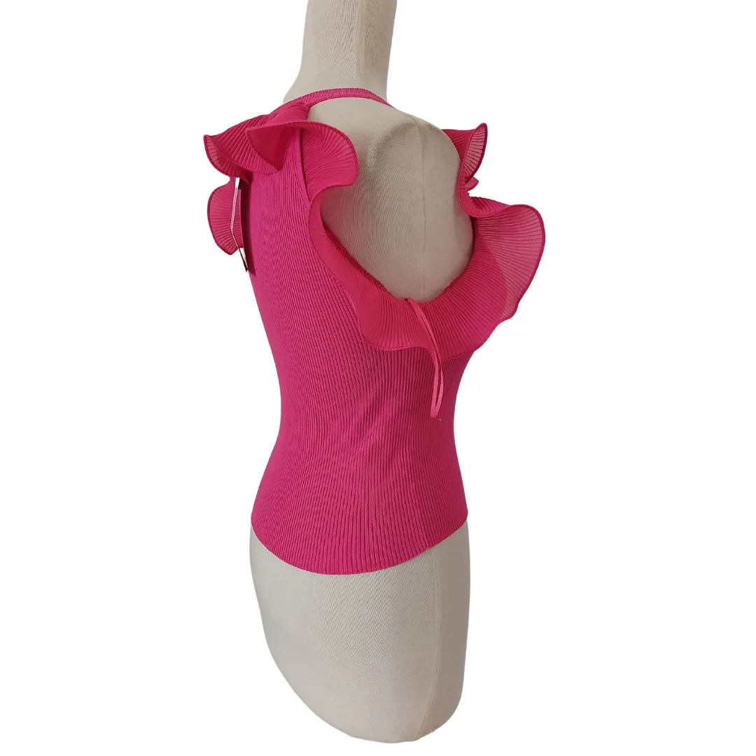 ZARA Pink Ribbed Sleeveless Ruffle Top | Brand New |